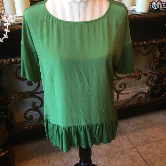 TIBI GREEN Ruffle Hem Top size L - Picture 7 of 8